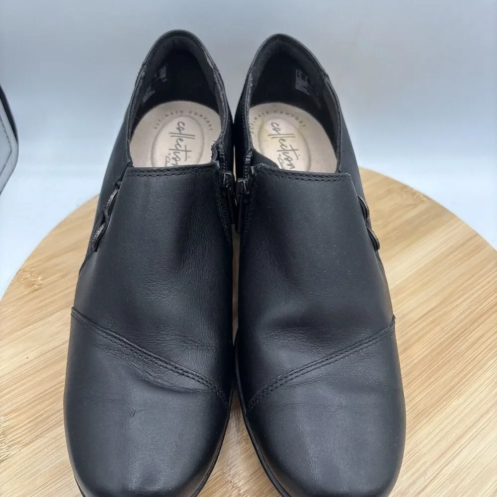 Clarks Collection Emslie Warren Black Leather Ankle Bootie Shootie Women Size 9